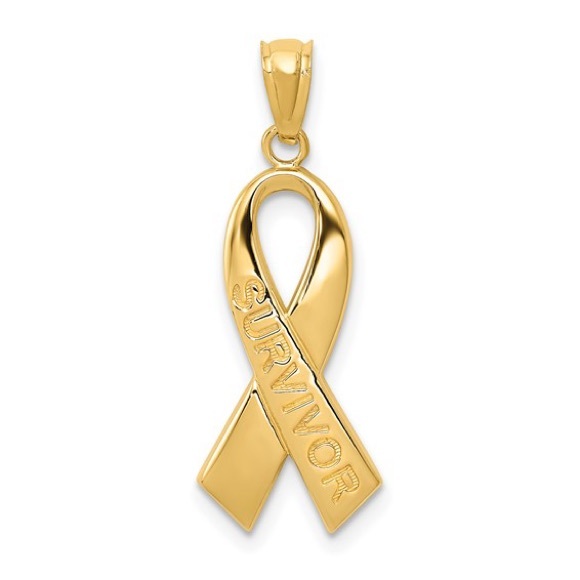 10k yellow gold Survivor Cancer Ribbon Charm necklace pendant - Picture 1 of 3